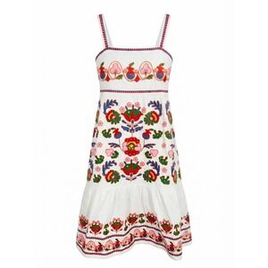 NEW J.Marie Landon Tween Dress White Multi Floral Embroidered Cotton Size 14